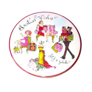 Rosanna Boxed Set Of 4 Painted Christmas  Plates Cream Different Designs Retro